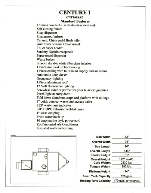 Single Place Bathroom Trailer / Restroom Trailer Century I Series