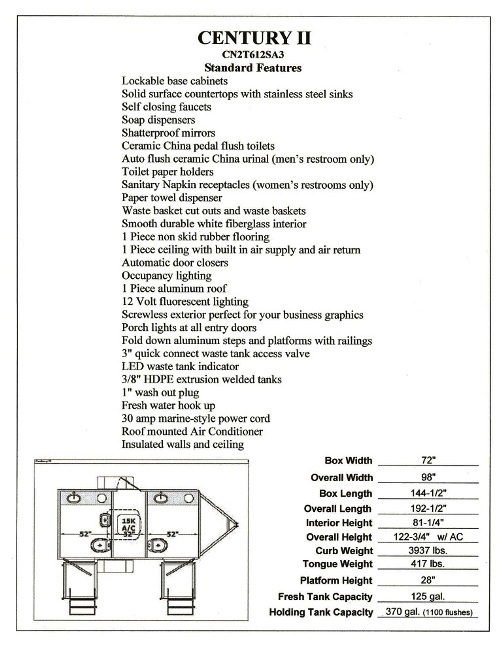 Two Place Bathroom Trailer / Restroom Trailer Century II Series